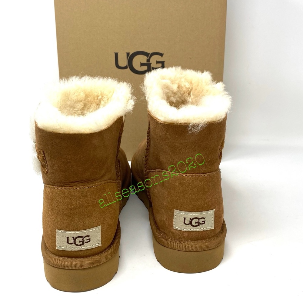 UGG Mini Bailey Button Women’s Boots Che Tan Suede - Picture 7 of 11